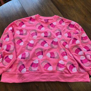 Queen Of Sparkles Neon Pink Candy Corn Sweatshirt